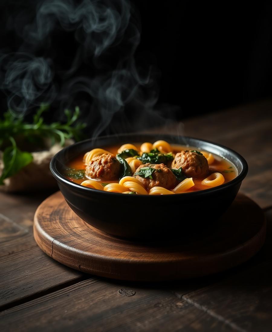 Bowl of homemade Italian soup served with crusty bread